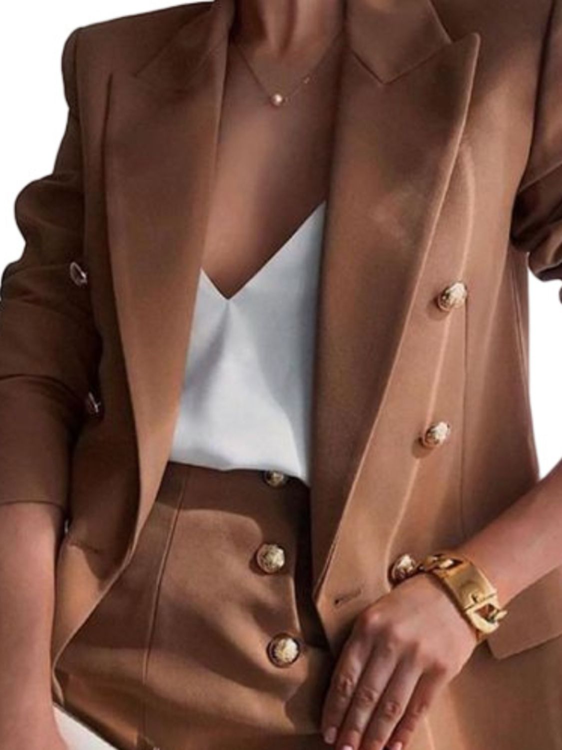 Lapel Collar Long Sleeve Blazer and Shorts Set