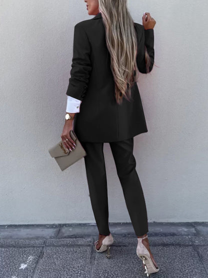 Deeny Lapel Collar Long Sleeve Blazer and Pants Set