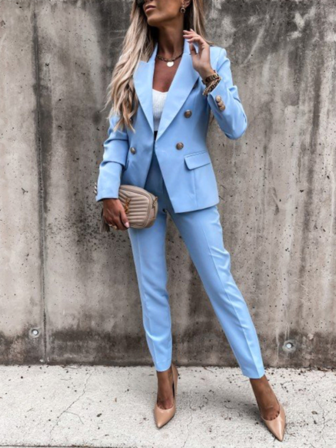 Deeny Lapel Collar Long Sleeve Blazer and Pants Set