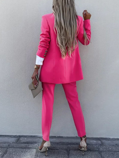 Deeny Lapel Collar Long Sleeve Blazer and Pants Set