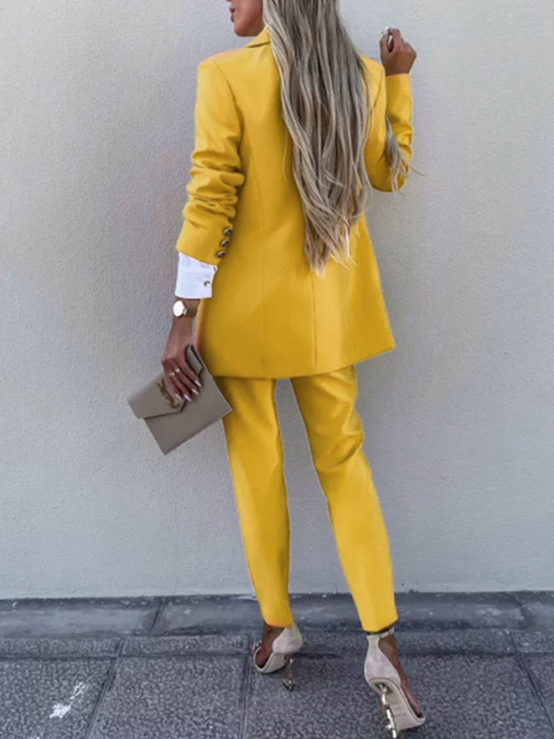 Deeny Lapel Collar Long Sleeve Blazer and Pants Set