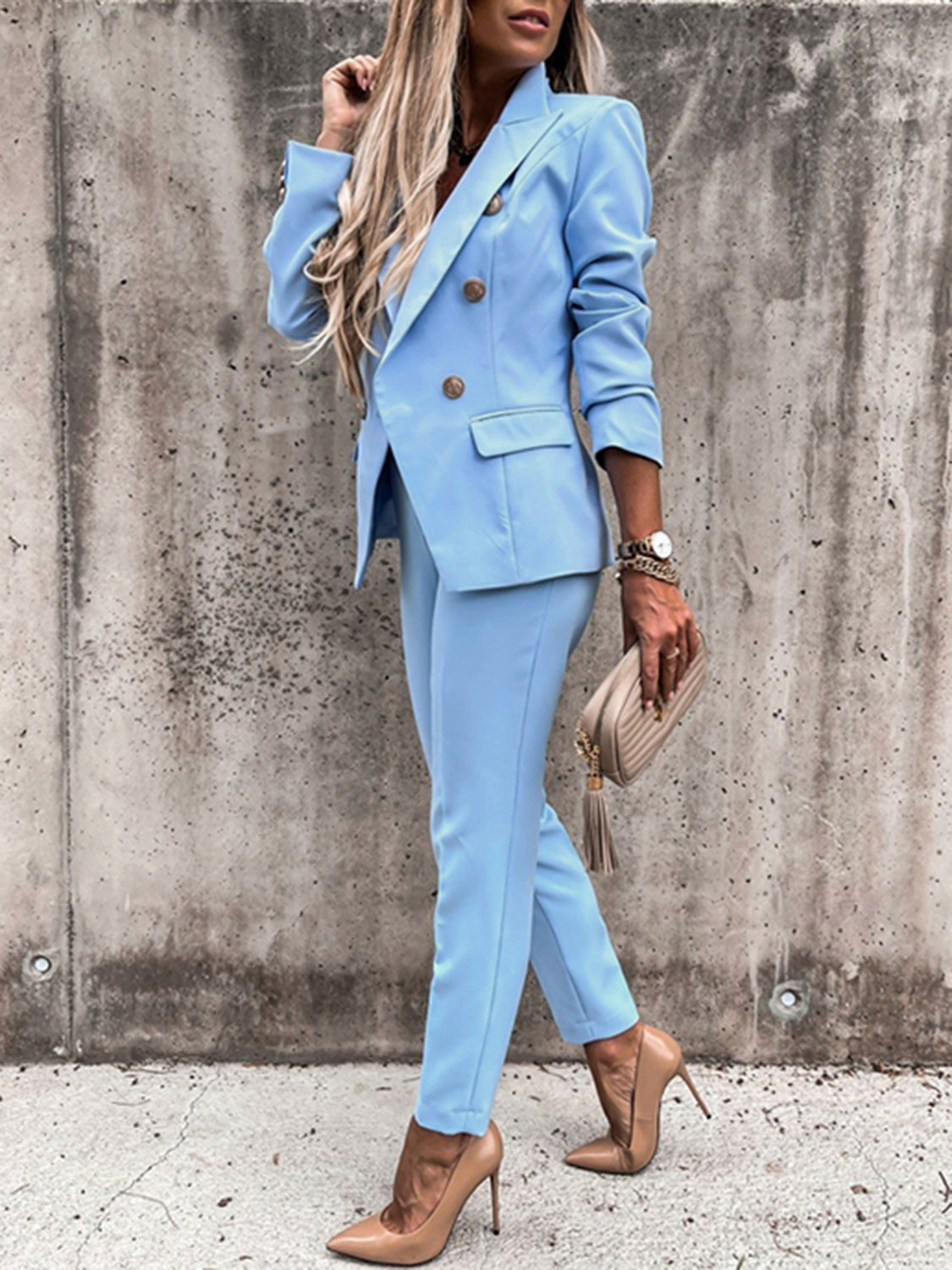 Deeny Lapel Collar Long Sleeve Blazer and Pants Set