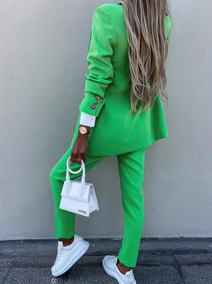 Deeny Lapel Collar Long Sleeve Blazer and Pants Set