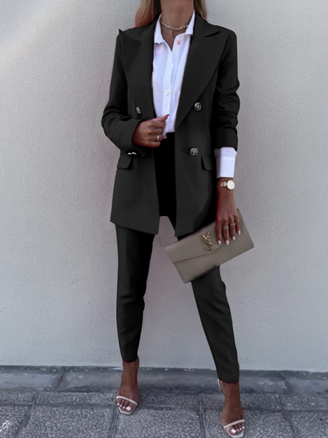 Deeny Lapel Collar Long Sleeve Blazer and Pants Set