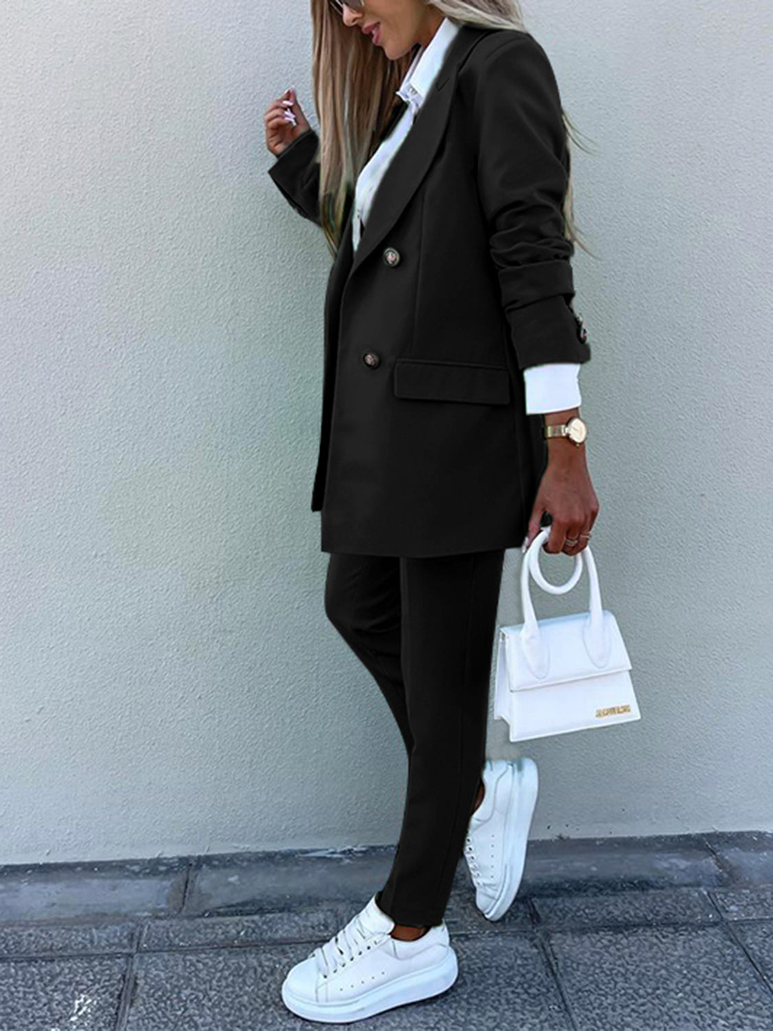 Deeny Lapel Collar Long Sleeve Blazer and Pants Set